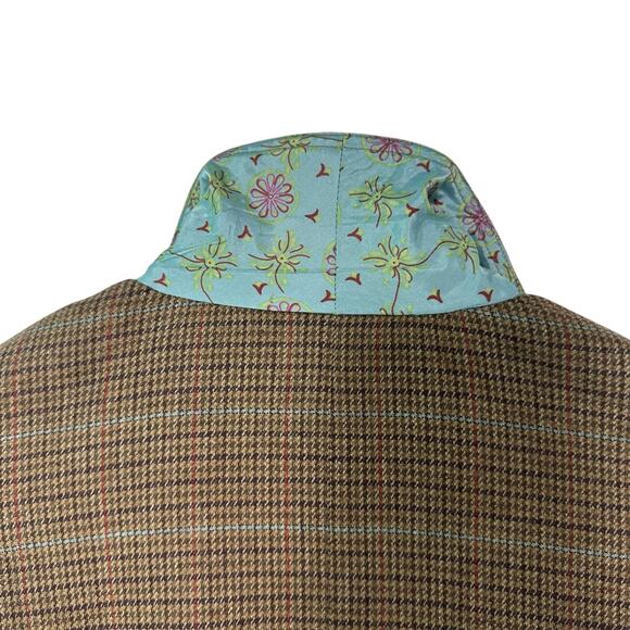 J. Jill Tweed Houndstooth Velvet Trim Brown Preppy Academia Blazer Jacket Sz 10 - Picture 12 of 16